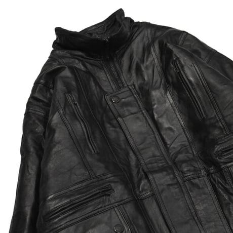 Vintage Black Leather Utility Jacket