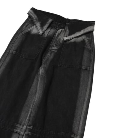 Fake Collar Black Denim Pants