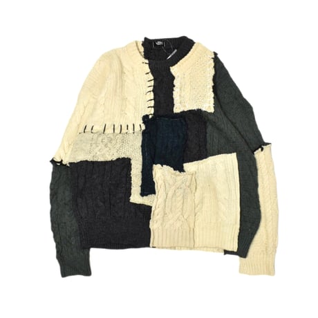 "Remake by VERS" Aran Knit Patch Design Sweater