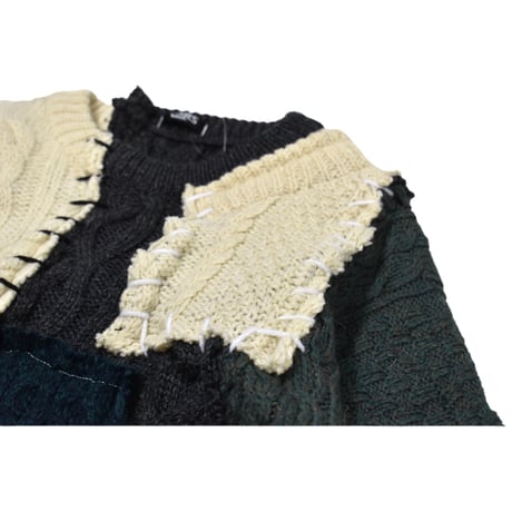 "Remake by VERS" Aran Knit Patch Design Sweater