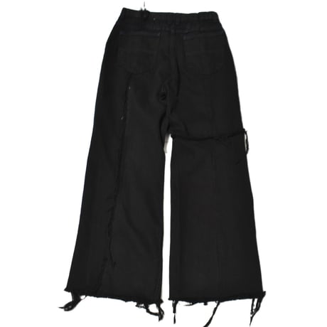 "Remake by VERS" Asymmetry Fringe Damage Flare Denim Pants - Original Overdye -