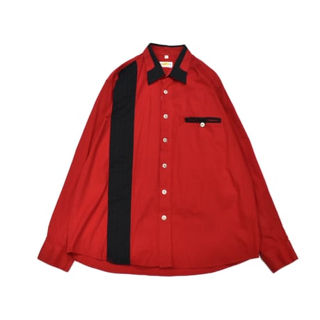 Red×Black Switching Pleated Design Shirt