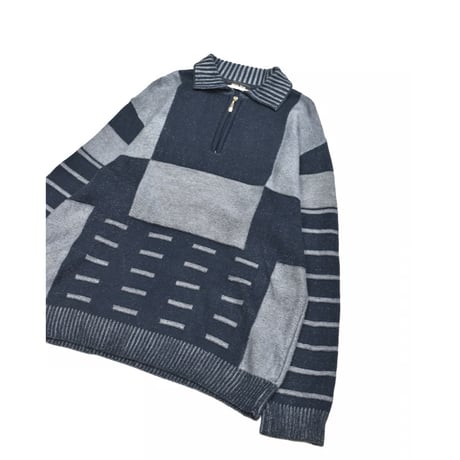 Patchwork Half-Zip Knit