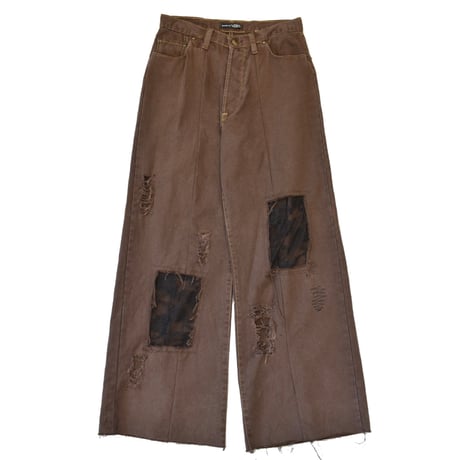 ”Remake by VERS” Lace Panel Distressed Denim Trousers