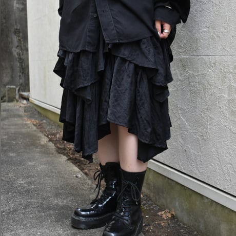 Black Gathered Tiered Skirt