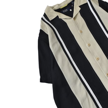 Switching Open Collar Silk S/S Shirt