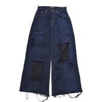 ”Remake by VERS” Lace Panel Distressed Denim Trousers