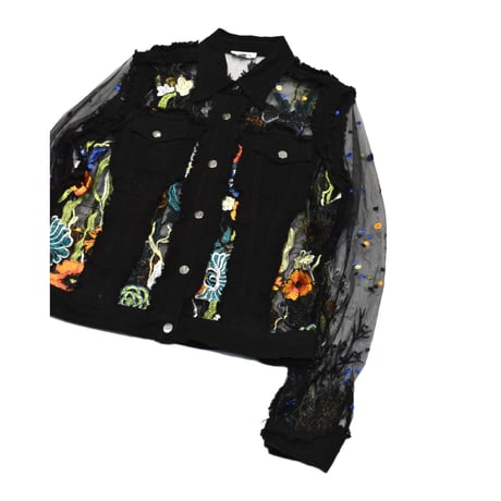 Flower Embroidery Sheer Hybrid Jacket