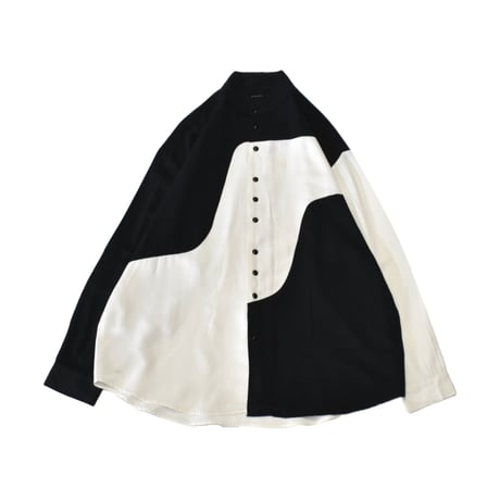 Rayon Blend Panel Stand Collar Shirt
