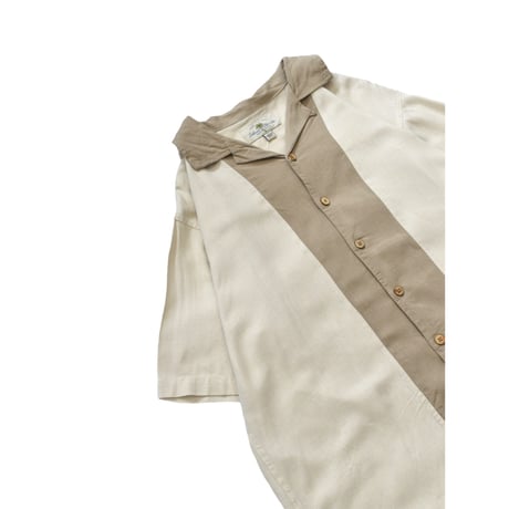 Switching Open Collar Silk S/S Shirt