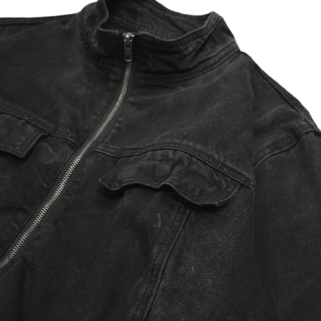Black Denim Ruffle Pocket Zip Blouson
