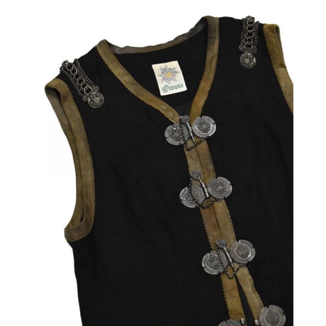 EURO Vintage Tyrolean Coin Button Linen Vest