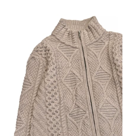 Ireland Aran Knit Stand Collar Zip Sweater