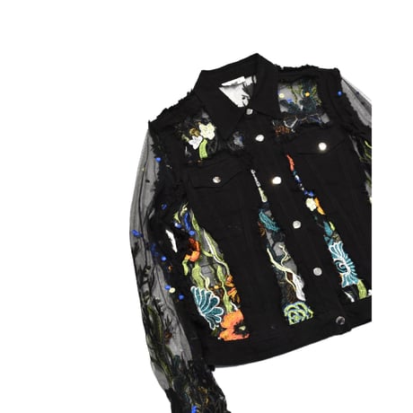 Flower Embroidery Sheer Hybrid Jacket