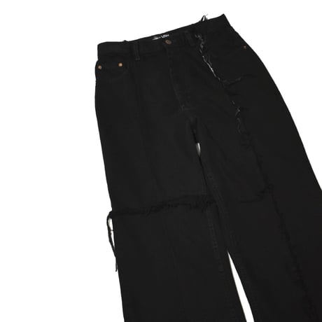 "Remake by VERS" Asymmetry Fringe Damage Flare Denim Pants - Original Overdye -