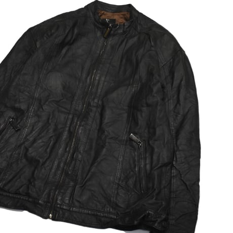 Vintage Minimal Stand-Collar Leather Jacket