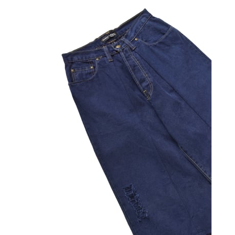 ”Remake by VERS” Lace Panel Distressed Denim Trousers
