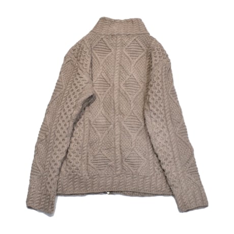 Ireland Aran Knit Stand Collar Zip Sweater
