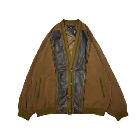 Leather Switching Knit Cardigan Jacket