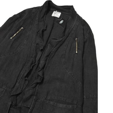 Black Linen Frill Shirt Jacket