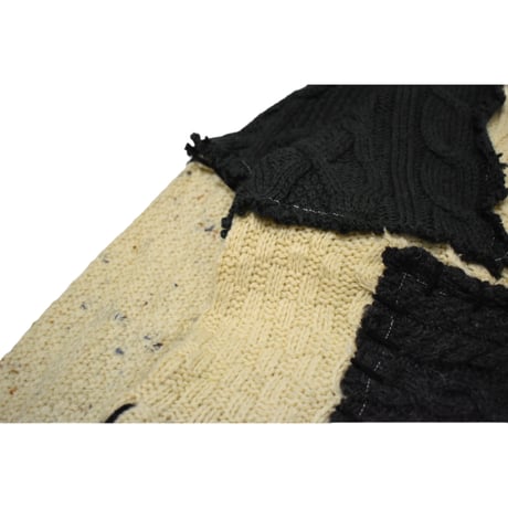 "Remake by VERS" Aran Knit Patch Design Zip Up Sweater