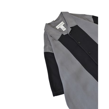 Switching Open Collar Silk S/S Shirt