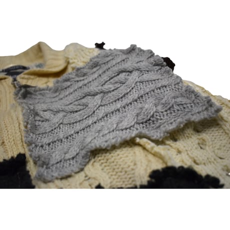 "Remake by VERS" Aran Knit Patch Design Zip Up Sweater