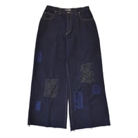 ”Remake by VERS” Lace Panel Distressed Denim Trousers