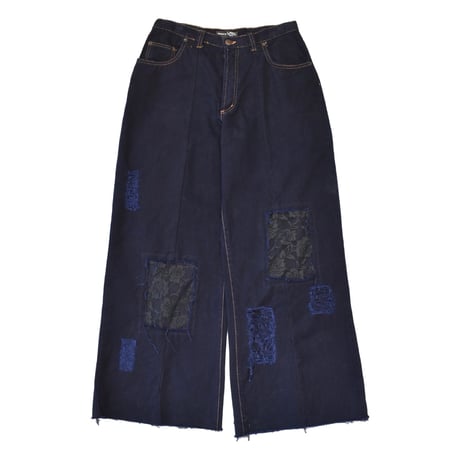 ”Remake by VERS” Lace Panel Distressed Denim Trousers