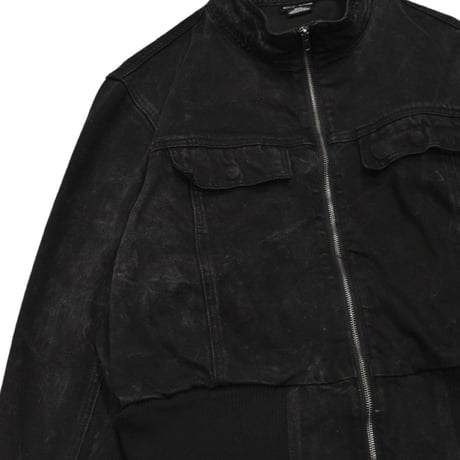 Black Denim Ruffle Pocket Zip Blouson