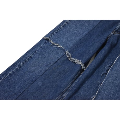 "Remake by VERS" Asymmetry Fringe Damage Flare Denim Pants