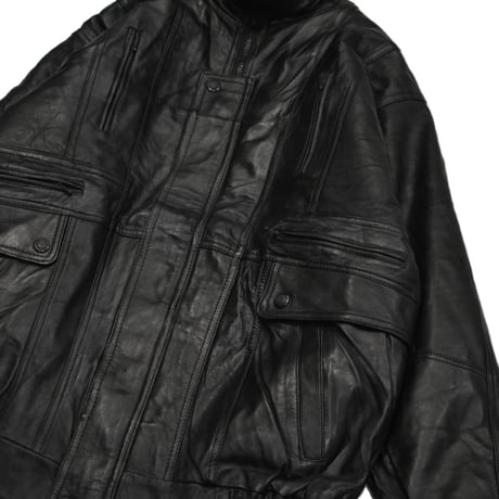 Vintage Black Leather Utility Jacket