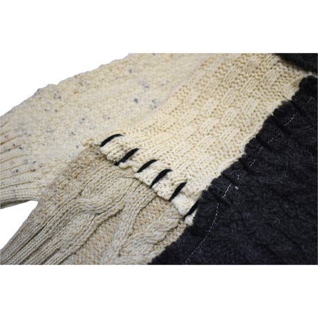 "Remake by VERS" Aran Knit Patch Design Zip Up Sweater