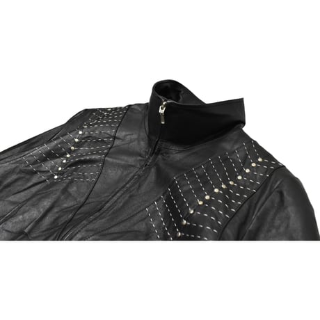 Embroidery Real Leather Full Zip Jacket