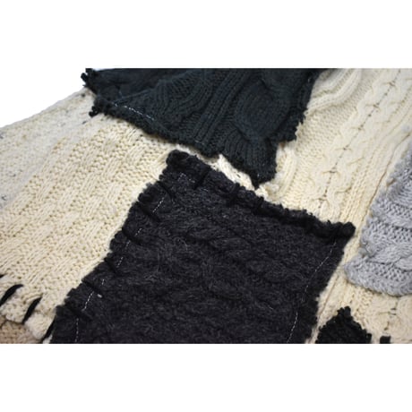 "Remake by VERS" Aran Knit Patch Design Zip Up Sweater