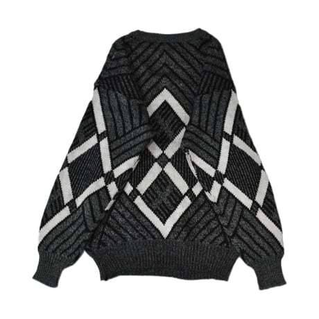 Geometric Leather Patch Art Knit