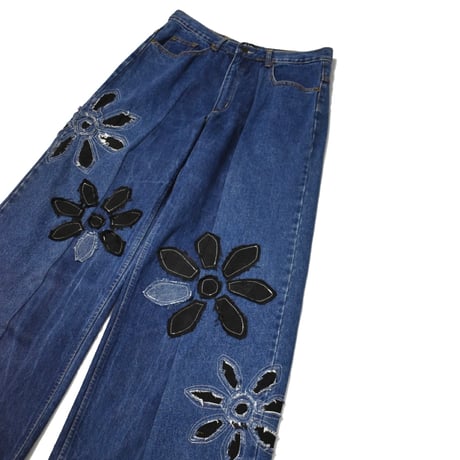 "Remake by VERS" Dark Flower Flare Denim Pants