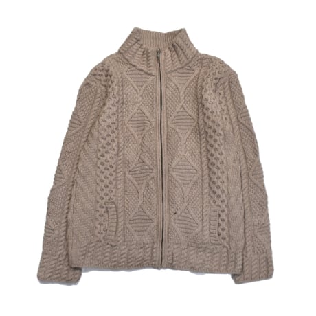 Ireland Aran Knit Stand Collar Zip Sweater