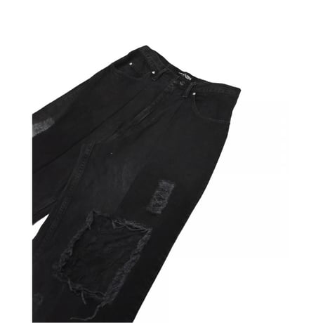 ”Remake by VERS”  Lace Panel Distressed Denim Trousers