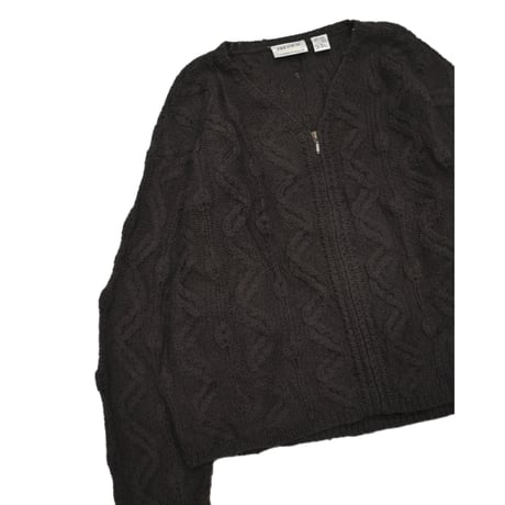 Vintage Collarless Zip Cable Knit Sweater