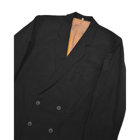 EURO Vintage Linen Blend Double Breasted Jacket -Black-