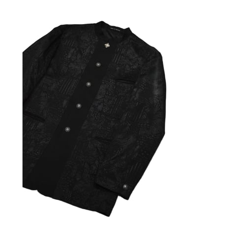 UK Vintage Collarless Tailored Jacquard Jacket