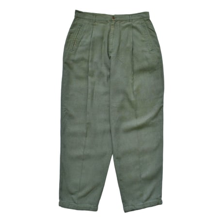 Vintage One Tuck Olive Linen Slacks