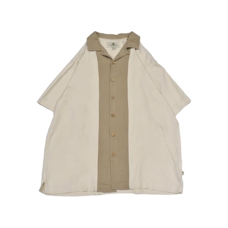 Switching Open Collar Silk S/S Shirt