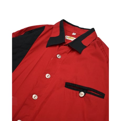 Red×Black Switching Pleated Design Shirt