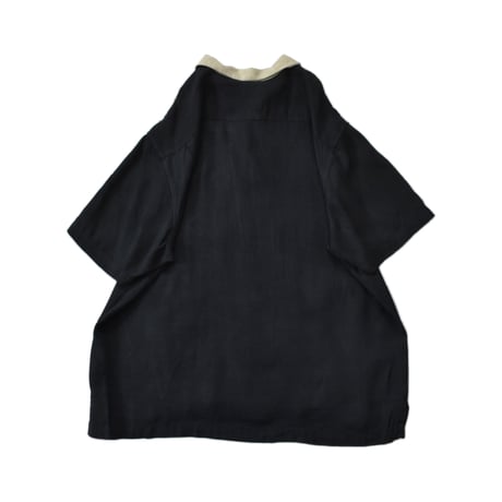 Switching Open Collar Silk S/S Shirt