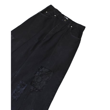 ”Remake by VERS” Lace Panel Distressed Denim Trousers