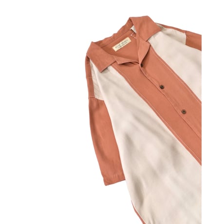 Switching Open Collar Silk S/S Shirt