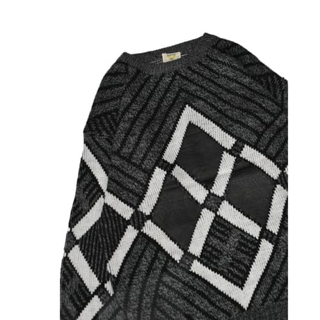 Geometric Leather Patch Art Knit