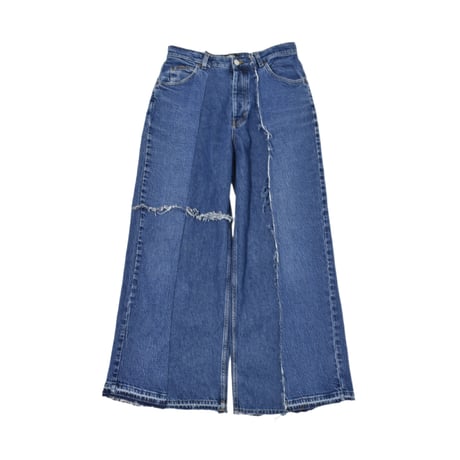 "Remake by VERS" Asymmetry Fringe Damage Flare Denim Pants